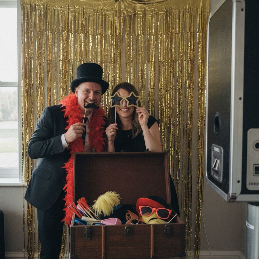 Le photobooth avec les accessoires ridicules — parfait.